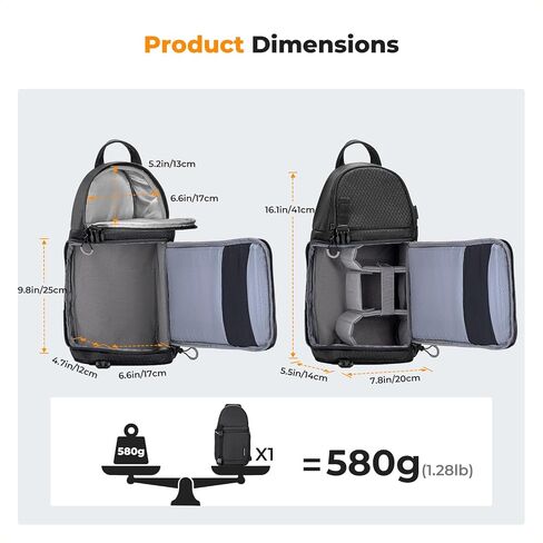 K&F CONCEPT Camera Sling Bag, DSLR/SLR/Mirrorless Camera Backpack | Shockproof Photography Bag with Tripod Holder & Removable Modular Inserts, Compatible with Canon/Nikon/Sony/Fuji, BS11 in Kuwait