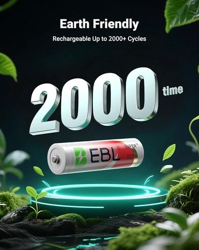 EBL Rechargeable AA Batteries Lithium with Charging Case | Mercury-Free, 40% Lighter, Double AA Battery for High-Drain Devices, 3000mwh 1.5V Constant Voltage, 1600 Cycles Long Lasting in Kuwait