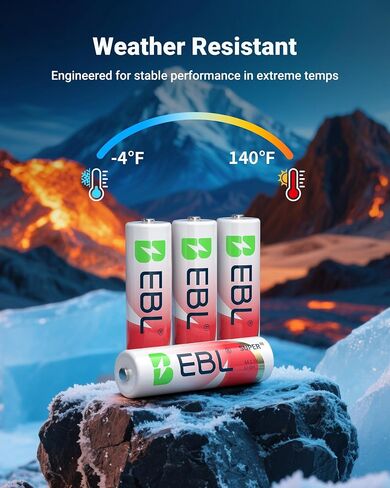 EBL Rechargeable AA Batteries Lithium with Charging Case | Mercury-Free, 40% Lighter, Double AA Battery for High-Drain Devices, 3000mwh 1.5V Constant Voltage, 1600 Cycles Long Lasting in Kuwait