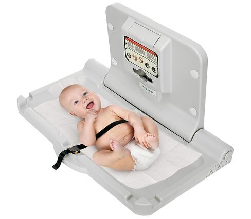 Alpine Wall Mounted Baby Changing Station - Horizontal Baby Changing Table Foldable Diaper Tables with Safety Strap for Commercial Bathroom, ADA Complaint (Hardware Included) White Gray in Saudi Arabia