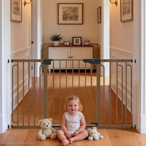 Cumbor 29.7-54.2" Wide Baby Gate, Auto-Close Dog Gate Indoor Gray | Dual Lock Pet Gates Stairs & Doorways, No Drilling Pressure Mounted Safety Gate for Kids, Easy Walk Through Safety Gate in Saudi Arabia