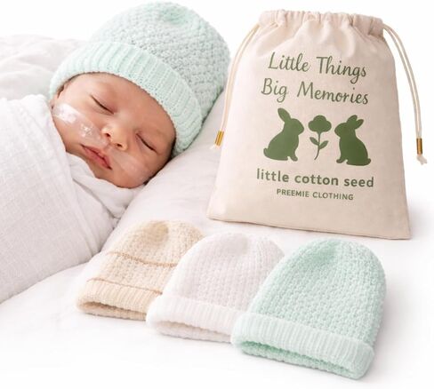 Preemie Knit Hat Set (3 Pack) – NICU Baby Caps for Premature & Micro Preemie 3–6 lbs –Handmade Hospital Small Hats in Kuwait