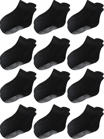 Aroveea Toddler Socks Non Slip Grip Crew Cotton 12 Pack for Baby Boys Kids | Soft combed cotton; safety silicone on bottom; machine washable; cute car prints for 6M-7Y boy kids indoor outdoor play in Saudi Arabia