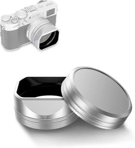 JJC Lens Hood for Fuji Fujifilm X100VI X100V X100 VI V Camera Accessories, Classic Square Metal Protection Hood with 49mm Filter Adapter Ring and Cap, Prevents Glare & Eliminates Vignetting (Black) in Kuwait