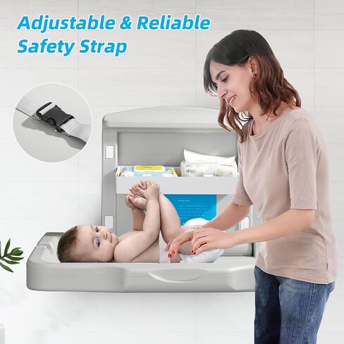محطة تغيير الحفاضات للأطفال تثبت على الحائط: طاولة تغيير حفاضات الأطفال العمودية | قوي ومتين - مزود بأشرطة أمان للحمامات التجارية in Kuwait