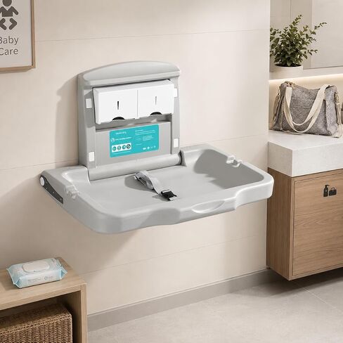 محطة تغيير الحفاضات للأطفال تثبت على الحائط: طاولة تغيير حفاضات الأطفال العمودية | قوي ومتين - مزود بأشرطة أمان للحمامات التجارية in Kuwait