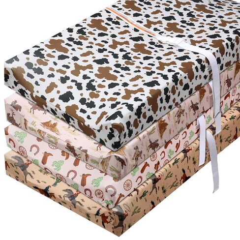 CroBlissful 4 Pcs Western Cowboy Changing Pad Covers Diaper Change Table Cover for Newborn 32 x 16 x 5 Inch Stretchy Crib Sheet for Nursery Soft Breathable Comfortable in Kuwait
