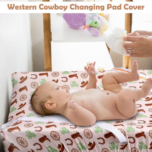 CroBlissful 4 Pcs Western Cowboy Changing Pad Covers Diaper Change Table Cover for Newborn 32 x 16 x 5 Inch Stretchy Crib Sheet for Nursery Soft Breathable Comfortable in Kuwait