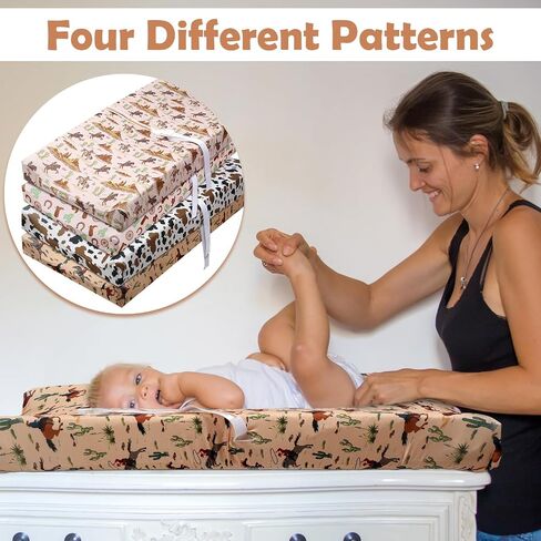 CroBlissful 4 Pcs Western Cowboy Changing Pad Covers Diaper Change Table Cover for Newborn 32 x 16 x 5 Inch Stretchy Crib Sheet for Nursery Soft Breathable Comfortable in Kuwait