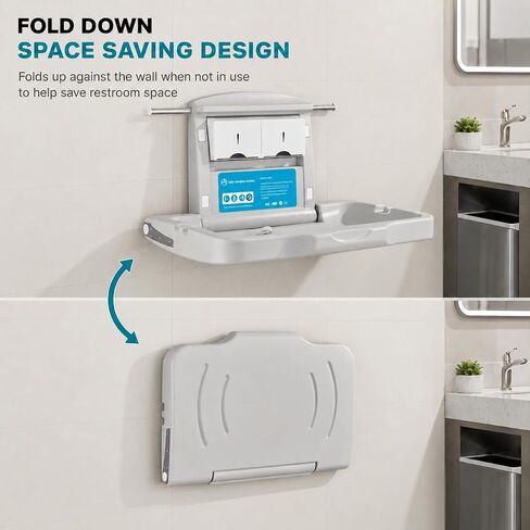 Baby Changing Station Wall Mounted: Horizontal Diaper Changing Table Foldable Diaper Tables with Safety Strap, ADA Complaint for Commercial Bathroom/Nursery/Public Restroom in Kuwait