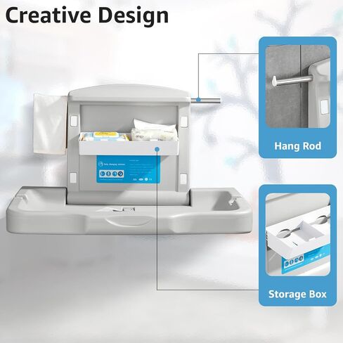Baby Changing Station Wall Mounted: Horizontal Diaper Changing Table Foldable Diaper Tables with Safety Strap, ADA Complaint for Commercial Bathroom/Nursery/Public Restroom in Kuwait