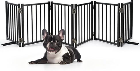 Free Standing Small Dog Gate Indoor, Short Foldable Dog Gate for Stairs | 4 Panels Black Free Standing Short Width 48in Height 16in Expandable Dog Gate Indoor Metal Recycled Materials in Kuwait