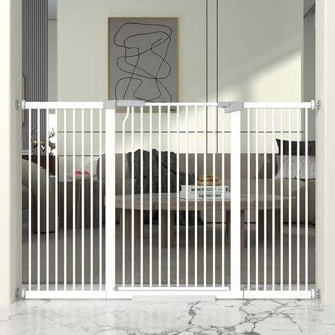 41" Extra Tall Baby Gate for Doorway, 29.6-40.5'' Metal Pet Baby Safe Gate, Extra Wide Pressure Mounted Child Door with Expansion Kit, No Drilling Cat Fence Indoor, No Climb Cat Proof Gate, White in Kuwait