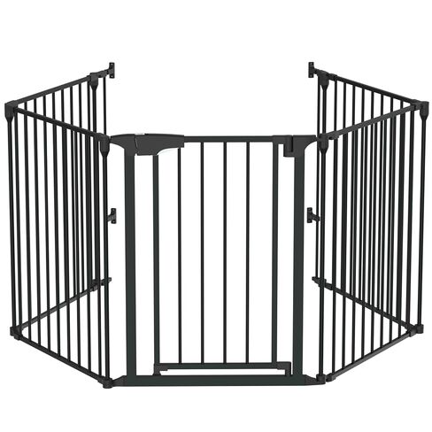Bonnlo 120.5-Inch Metal Fireplace Fence Guard 5-Panel Baby Safety Gate/Barrier/Play Yard with Door Christmas Tree Fence Hearth Gate for Kids/Pet/Toddler/Dog/Cat, Black in Kuwait