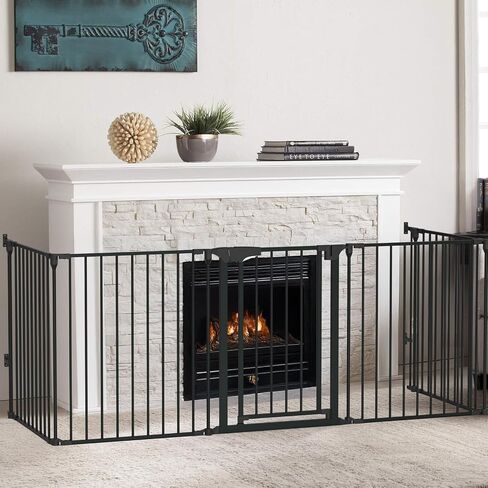 Bonnlo 120.5-Inch Metal Fireplace Fence Guard 5-Panel Baby Safety Gate/Barrier/Play Yard with Door Christmas Tree Fence Hearth Gate for Kids/Pet/Toddler/Dog/Cat, Black in Kuwait