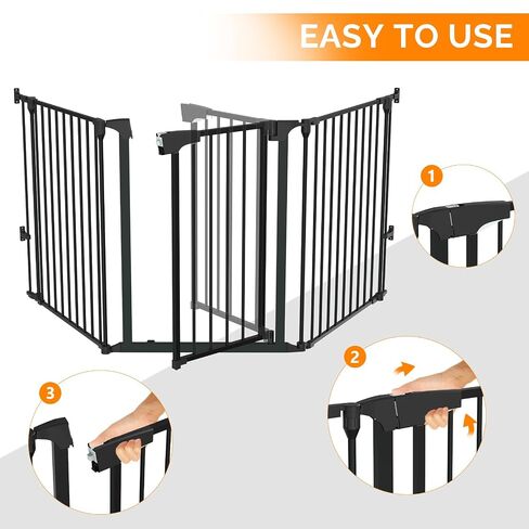 Bonnlo 120.5-Inch Metal Fireplace Fence Guard 5-Panel Baby Safety Gate/Barrier/Play Yard with Door Christmas Tree Fence Hearth Gate for Kids/Pet/Toddler/Dog/Cat, Black in Kuwait
