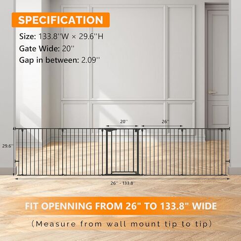 Bonnlo 120.5-Inch Metal Fireplace Fence Guard 5-Panel Baby Safety Gate/Barrier/Play Yard with Door Christmas Tree Fence Hearth Gate for Kids/Pet/Toddler/Dog/Cat, Black in Kuwait