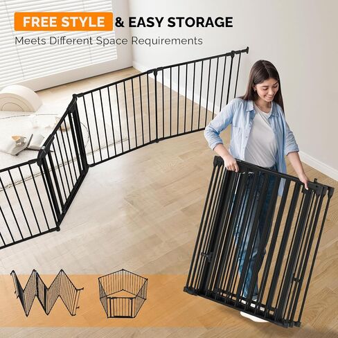 Bonnlo 120.5-Inch Metal Fireplace Fence Guard 5-Panel Baby Safety Gate/Barrier/Play Yard with Door Christmas Tree Fence Hearth Gate for Kids/Pet/Toddler/Dog/Cat, Black in Kuwait
