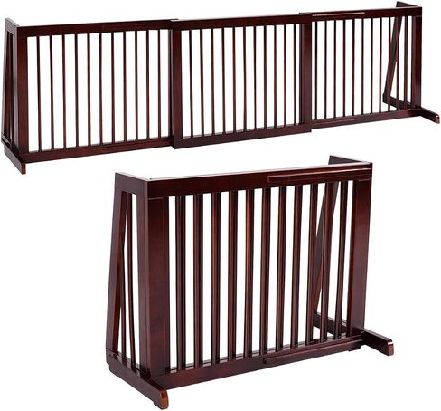 PETSITE Free Standing Retractable Wooden Dog Gate Indoor | 28-80 Inch Adjustable Pet Gate | For Small & Medium Sized Dogs | For Doorways, Stairs, Hallway, Kitchen in Kuwait