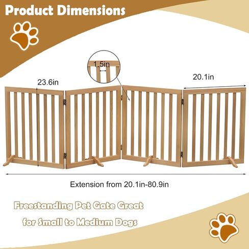 Wooden Foldable Dog Gate Freestanding 4 Panels Puppy Safety Fence-Brown | 80.9" W x 23.6" H Indoor Pet Barrier for Stairs Hallways Doorways in Kuwait