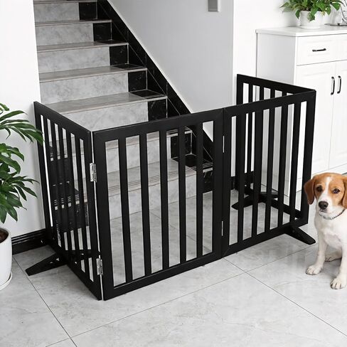 Dog Gate Indoor, Freestanding Dog Fence for The House, Doorways, Hallways,or Stairs,Pet Gate Foldable Wooden,Expandable 24" Height 3 Panels,Black in Kuwait