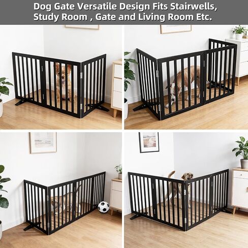 Dog Gate Indoor, Freestanding Dog Fence for The House, Doorways, Hallways,or Stairs,Pet Gate Foldable Wooden,Expandable 24" Height 3 Panels,Black in Kuwait
