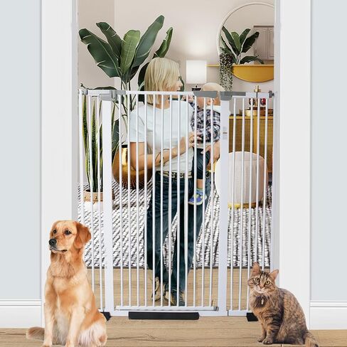 SHYUJAJIE 51.18 Inch Extra Tall Pet Gate | 29.5-43" Adjustable Wide Auto Close Dog Gates, Pressure Mounted Walk Through Tall Cat Gate for Doorways,Hallway,Stairs,White in Kuwait