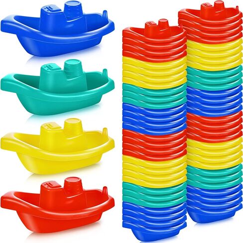 Woanger 60 Pcs Little Boat Bath Toys Stackable Floating Plastic Toys for Baby and Toddler Summer Pool and Bathtub Party, Vibrant, 4 Colors (Colorful) in Kuwait