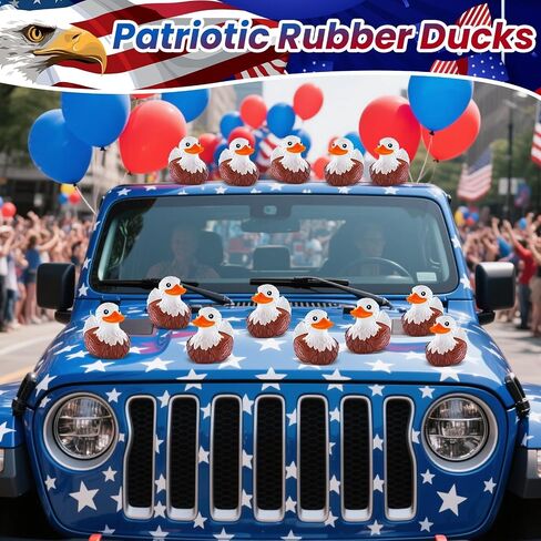 12 Pcs Bald Eagle Rubber Ducks, Patriotic 4th of July Ducks for Ducking | Memorial Day Gifts for Kids Veterans, Jeep Cruise Party Favors, Independence Day American Duckies, Car Dashboard Collection in Kuwait