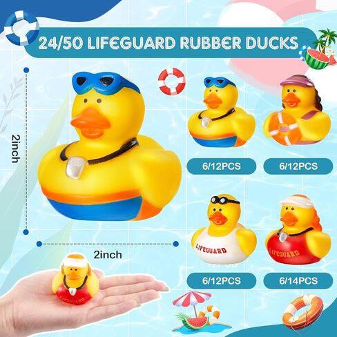 Deekin 24 Pcs Lifeguard Rubber Ducks 2 Inch Bath Ducks for Cruise Ships, Hide Baby Shower Birthday Party Favors, Beach Pool Gift in Kuwait