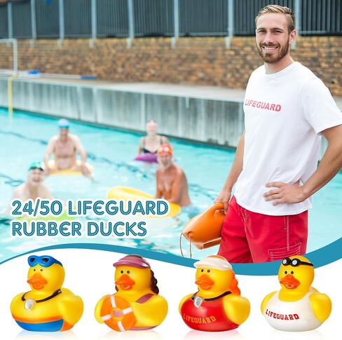 Deekin 24 Pcs Lifeguard Rubber Ducks 2 Inch Bath Ducks for Cruise Ships, Hide Baby Shower Birthday Party Favors, Beach Pool Gift in Kuwait