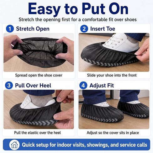 Black Disposable Shoe Covers Non Slip Booties, XL, 100 Pack | 50 Pairs, Reusable Indoors, Boot Protectors, Tread Grip, Nonwoven Polypropylene, Breathable, Fits Men's 14, Women's 16 in Kuwait