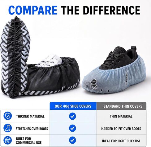 Black Disposable Shoe Covers Non Slip Booties, XL, 100 Pack | 50 Pairs, Reusable Indoors, Boot Protectors, Tread Grip, Nonwoven Polypropylene, Breathable, Fits Men's 14, Women's 16 in Kuwait
