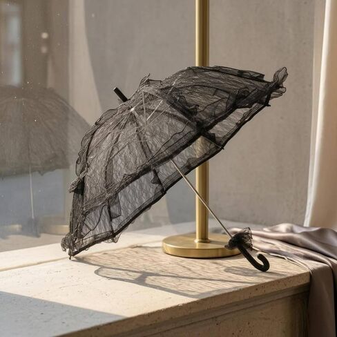 Vintage Lace Parasol Openwork Mesh Decorative Parasol Curved Handle Fashion Accessory for Bride in Kuwait