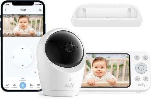 eufy Security Baby Monitor E20 with 2K HD Camera & Charging Base, 5'' 720p Display, Hybrid Wi-Fi & No Wi-Fi Connection, Pan-Tilt, 4X Zoom, Portable Camera with Built-in Battery in Kuwait