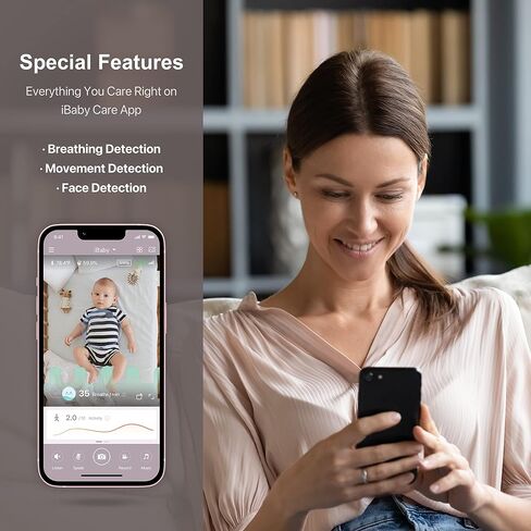 iBaby Smart Baby Breathing Monitor - with Camera and Audio, Tracking Baby's Breathing, Sleeping, Movement. i2 Wi-Fi Video Baby Monitor, Contactless, Work with Smartphone. in Kuwait