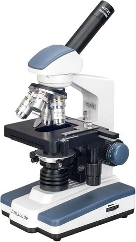 AmScope M620B Compound Monocular Microscope, WF10x and WF20x Eyepieces, 40x-2000x Magnification, Brightfield, LED Illumination, Abbe Condenser, Mechanical Stage, 110V | 40X-2000X Magnification Range Compound Biological Microscope Mechanical Stage Built-In in Kuwait
