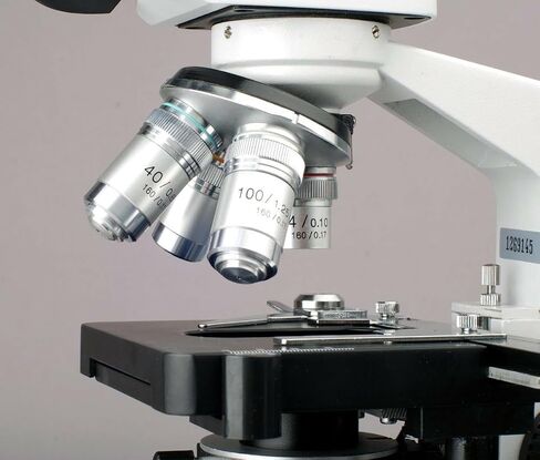 AmScope M620B Compound Monocular Microscope, WF10x and WF20x Eyepieces, 40x-2000x Magnification, Brightfield, LED Illumination, Abbe Condenser, Mechanical Stage, 110V | 40X-2000X Magnification Range Compound Biological Microscope Mechanical Stage Built-In in Kuwait