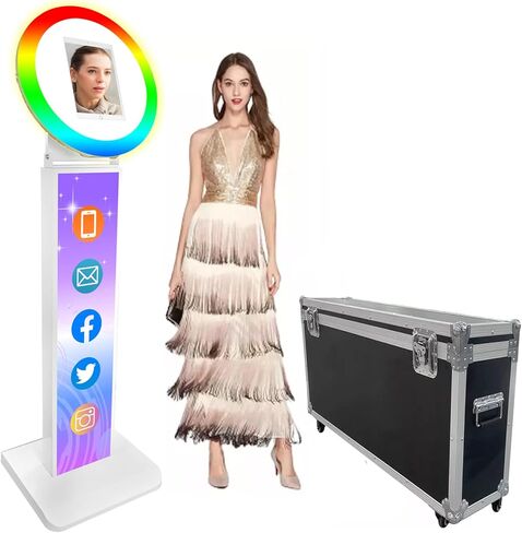 Portable Photo Booth for iPad 10.2'' 10.9" 11" 12.9" Shell Stand Selfie Station Customized Logo Photobooth Machine with Round RGB LED Light Ring and Flight Case for Events Wedding in Saudi Arabia