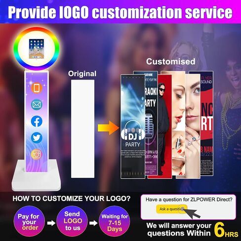 Portable Photo Booth for iPad 10.2'' 10.9" 11" 12.9" Shell Stand Selfie Station Customized Logo Photobooth Machine with Round RGB LED Light Ring and Flight Case for Events Wedding in Saudi Arabia