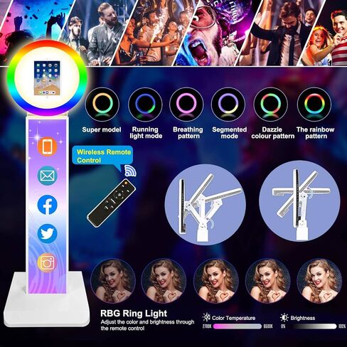 Portable Photo Booth for iPad 10.2'' 10.9" 11" 12.9" Shell Stand Selfie Station Customized Logo Photobooth Machine with Round RGB LED Light Ring and Flight Case for Events Wedding in Saudi Arabia