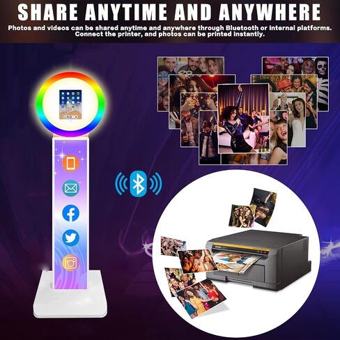 Portable Photo Booth for iPad 10.2'' 10.9" 11" 12.9" Shell Stand Selfie Station Customized Logo Photobooth Machine with Round RGB LED Light Ring and Flight Case for Events Wedding in Saudi Arabia