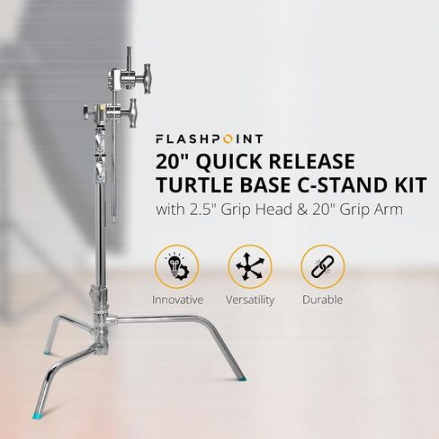 Flashpoint 20" Quick Release Turtle Base C-Stand Kit with 2.5" Grip Head 20" Grip Arm (Chrome) in Kuwait
