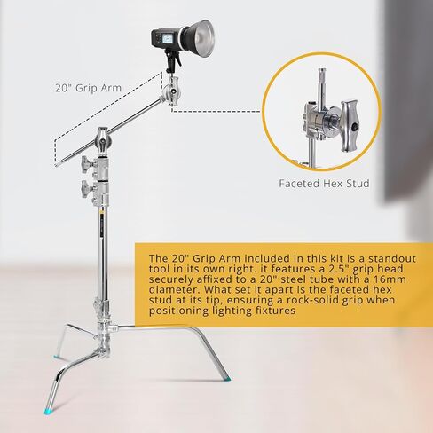 Flashpoint 20" Quick Release Turtle Base C-Stand Kit with 2.5" Grip Head 20" Grip Arm (Chrome) in Kuwait