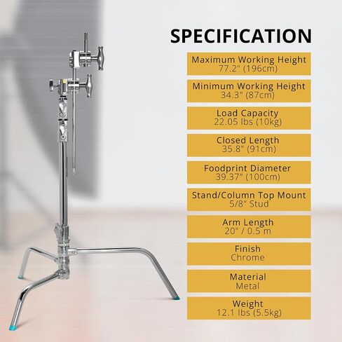 Flashpoint 20" Quick Release Turtle Base C-Stand Kit with 2.5" Grip Head 20" Grip Arm (Chrome) in Kuwait