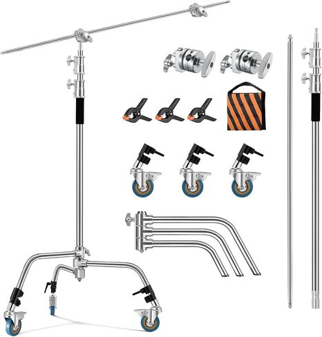 2 Packs C-Stand Kit,Heavy Duty Steel Photography Light Stand Kit,Adjustable 5-10.8 feet Sturdy Turtle Base for Studio Softbox, Monolights, Reflector, Umbrella（Black） in Kuwait
