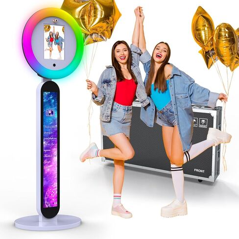 Photo Booth Machine,Portable Photo Booth Stand APP/RC Control RGB Lights Music Sync Portable Photo Booth Compatible with Any Tablet Ideal for Weddings, Parties(Flight Case) in Kuwait