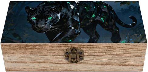 Panther Night Wooden Storage Box with Hinged Lid for Photo | Wood Keepsake Box, Dustproof Storage Box, Decorative Treasure Chest, Memory Box for Crafts Coins Stamps Letters Jewelry in Saudi Arabia