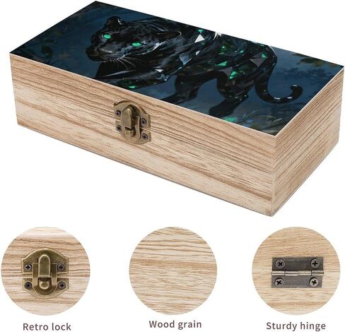 Panther Night Wooden Storage Box with Hinged Lid for Photo | Wood Keepsake Box, Dustproof Storage Box, Decorative Treasure Chest, Memory Box for Crafts Coins Stamps Letters Jewelry in Saudi Arabia