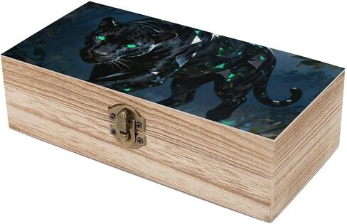 Panther Night Wooden Storage Box with Hinged Lid for Photo | Wood Keepsake Box, Dustproof Storage Box, Decorative Treasure Chest, Memory Box for Crafts Coins Stamps Letters Jewelry in Saudi Arabia